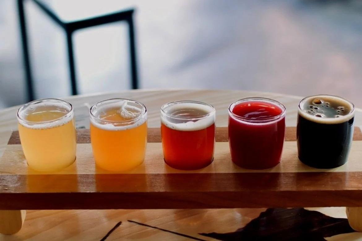 Beer flight in the Taproom